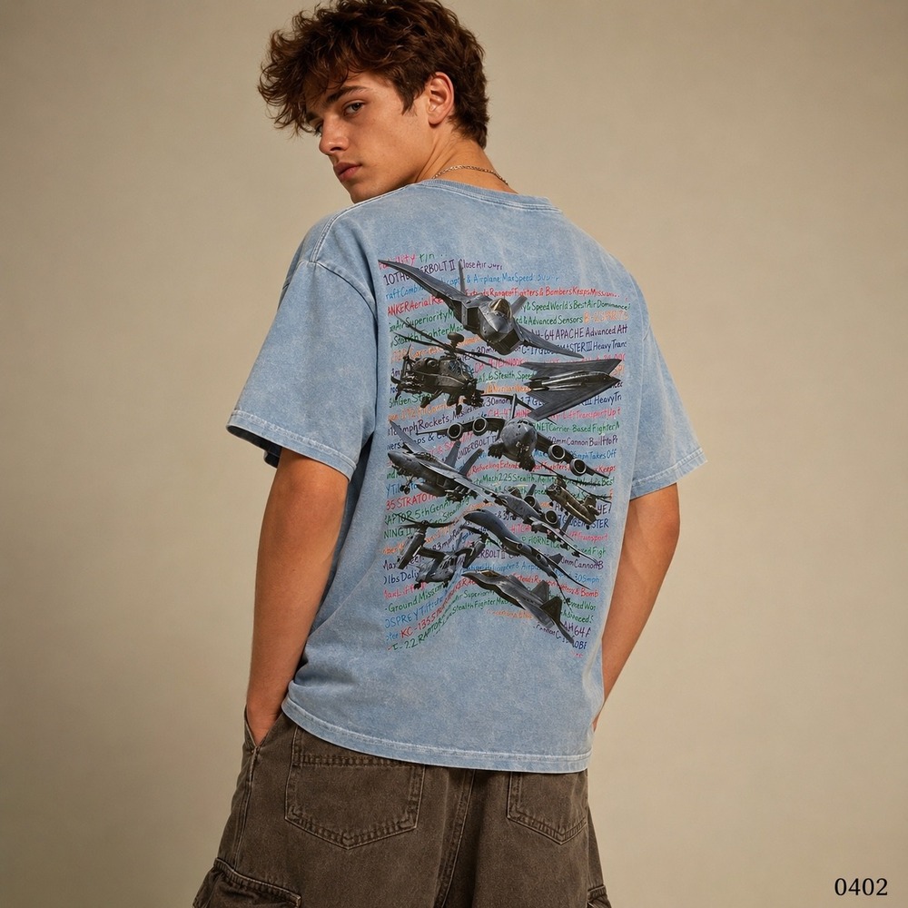 Gildan Military Aircraft Fighter Jet Acid Wash Graphic T-Shirt Blue Mens M 0402